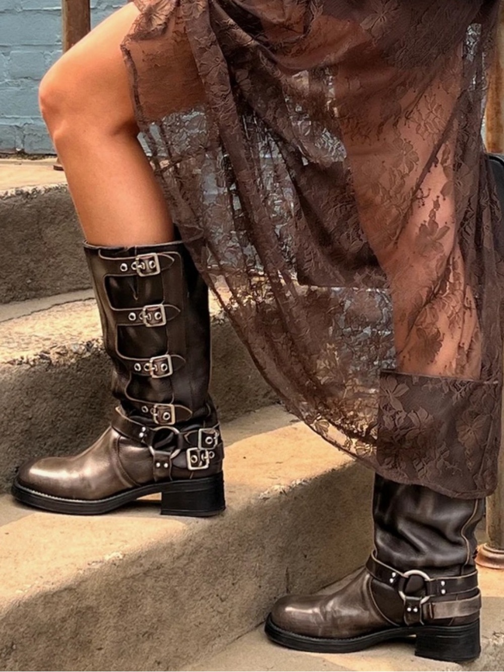 Steve Madden Rockyy Knee High Moto Boots Distressed Charcoal Gray Sz 11 NWOT
